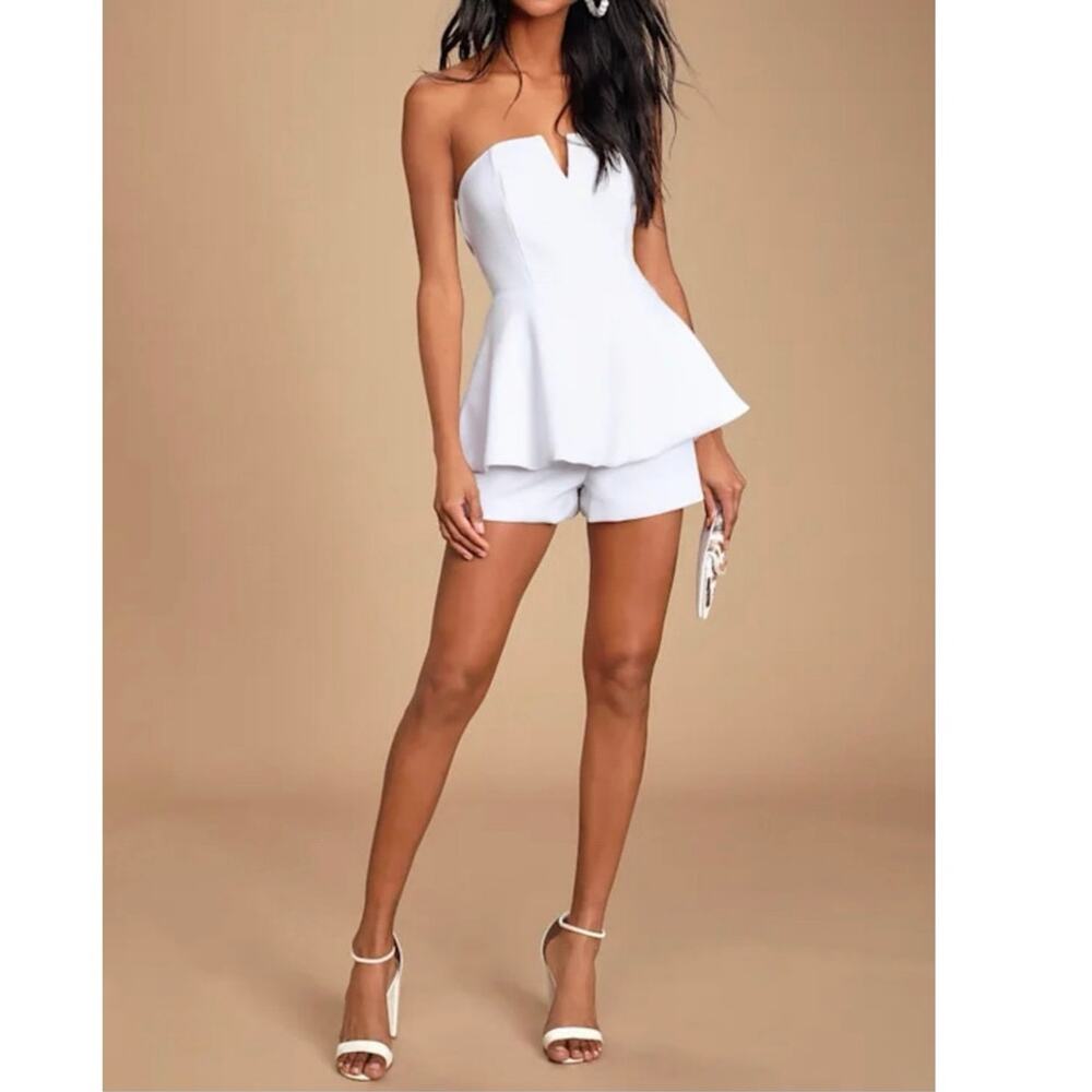 Lulu's White Strapless Peplum Romper